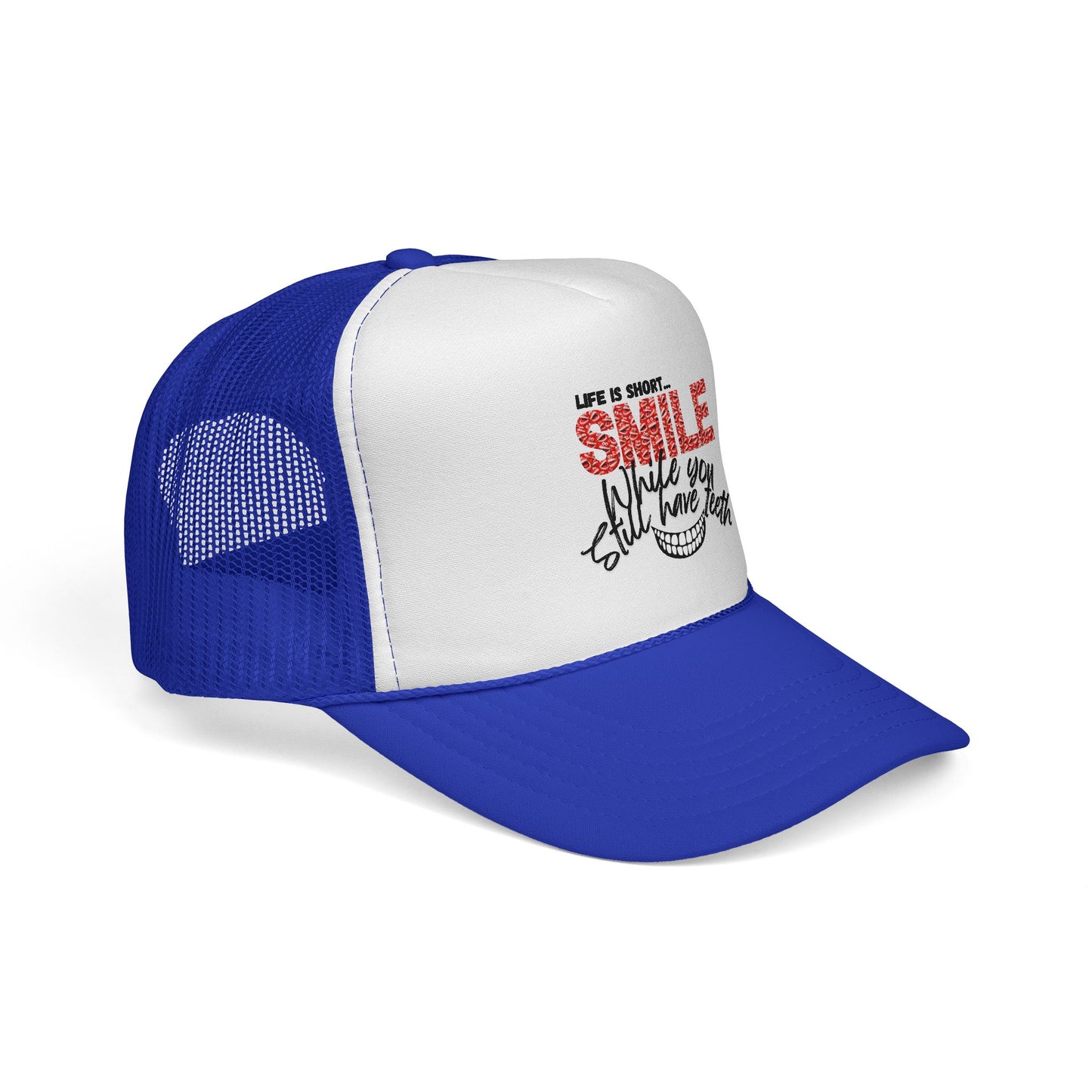Trucker Hat — "Smile While You Still Have Teeth" Graphic Mesh Cap