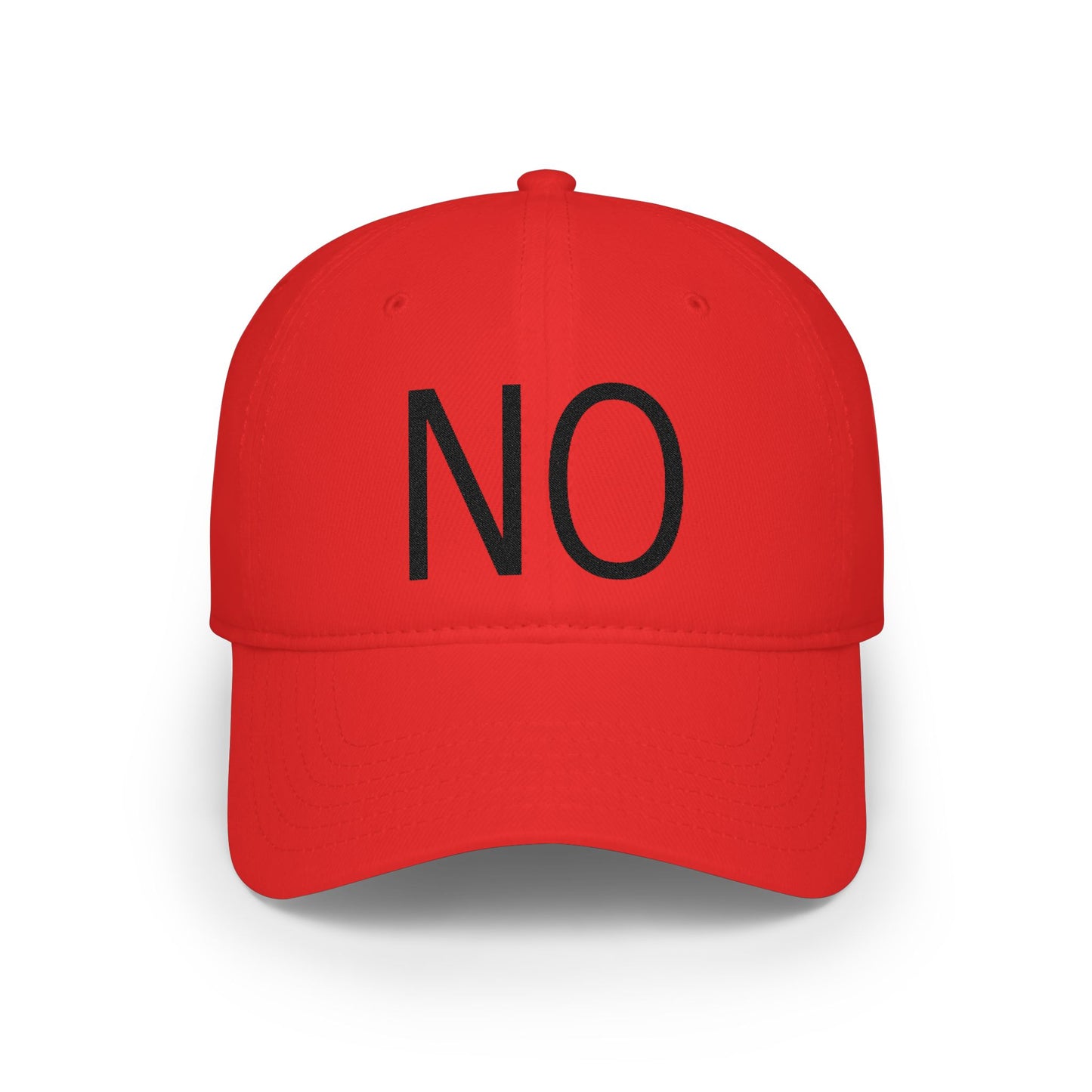 NO Embroidered Cap — Bold Red Low-Profile Baseball Hat