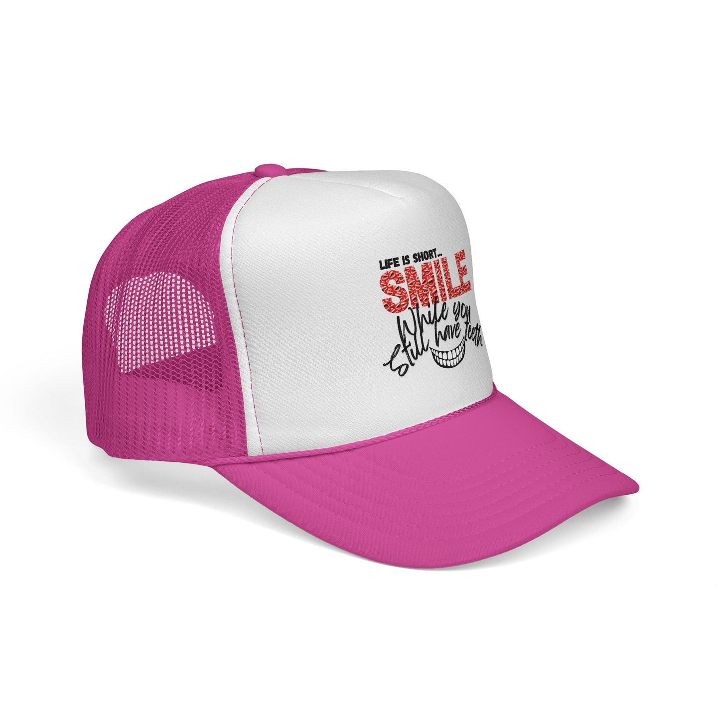 Trucker Hat — "Smile While You Still Have Teeth" Graphic Mesh Cap