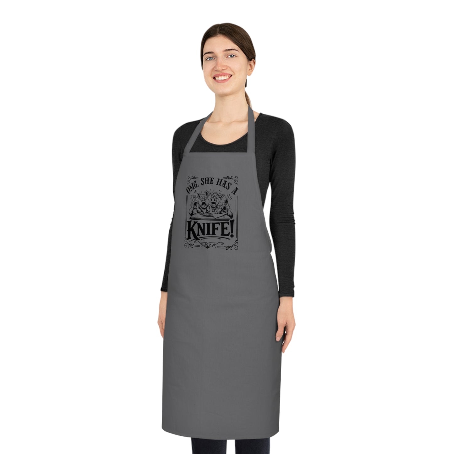 Funny Kitchen Apron — “Once She Has A Knife” Cotton Cooking Apron