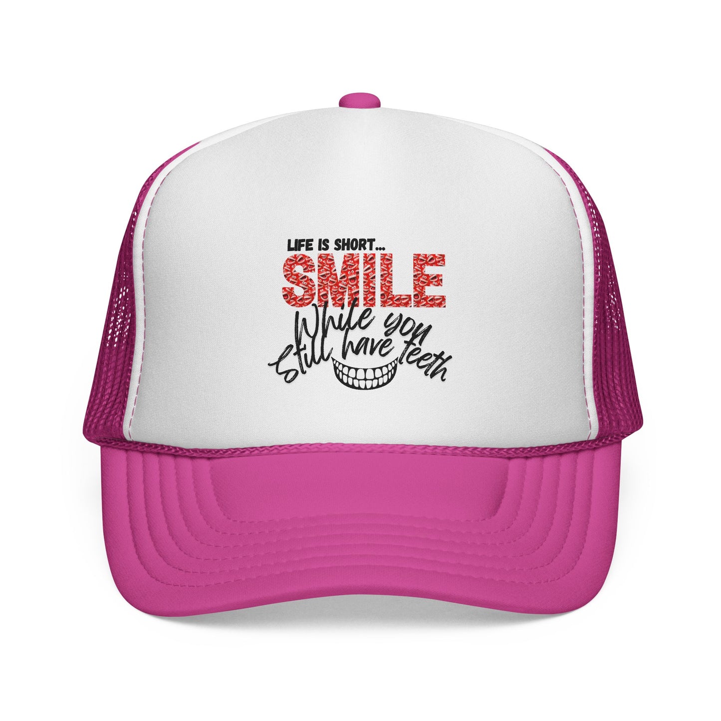 Trucker Hat — "Smile While You Still Have Teeth" Graphic Mesh Cap