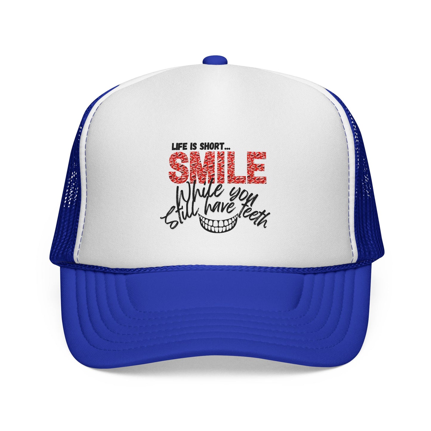 Trucker Hat — "Smile While You Still Have Teeth" Graphic Mesh Cap